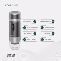 A Photo Of Green Lion Campinas Portable Espresso Machine – 150mL - Gray