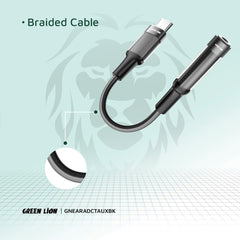 A Photo Of Green Lion Earphone Adapter USB-C to 3.5 Aux 12CM - Black