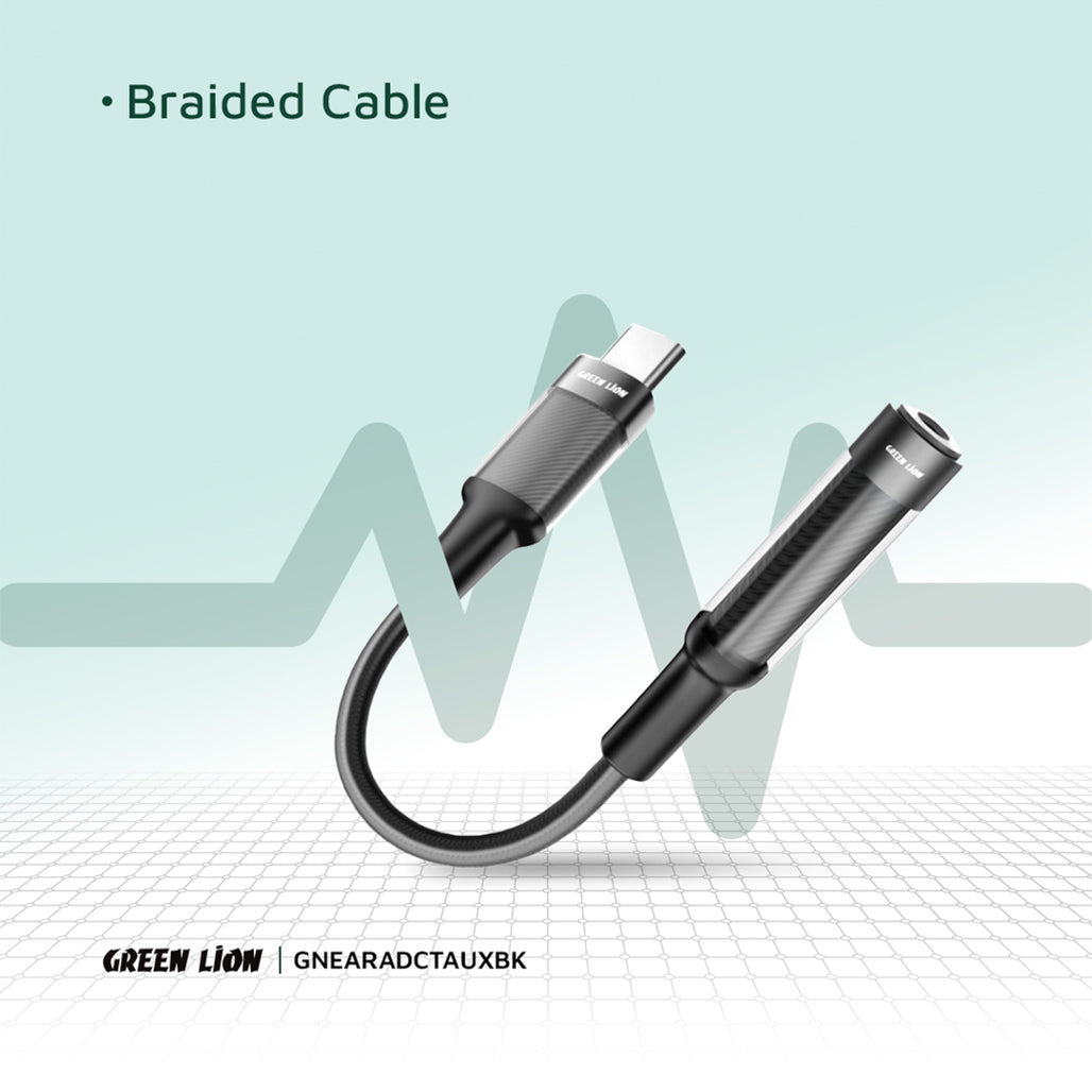 A Photo Of Green Lion Earphone Adapter USB-C to 3.5 Aux 12CM - Black