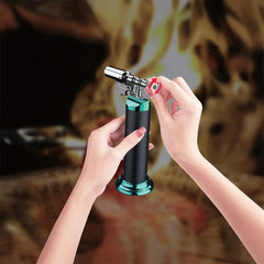 A Photo Of Green Lion Jet Flame Pro Windproof Refillable Lighter – High-Temperature Butane Torch with Adjustable Flame – Black