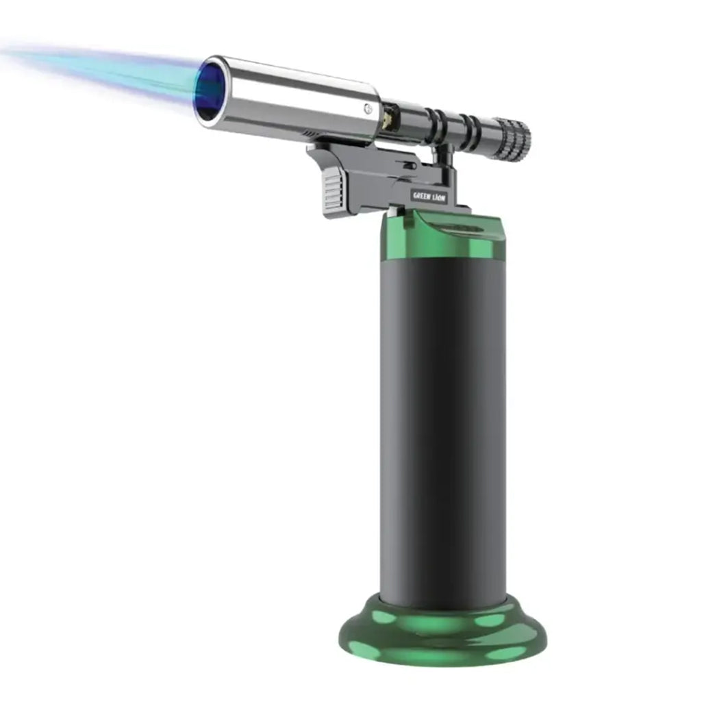 A Photo Of Green Lion Jet Flame Pro Windproof Refillable Lighter – High-Temperature Butane Torch with Adjustable Flame – Black