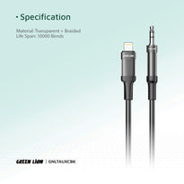 Green Lion Lightning to AUX 1M Braided Cable – Black, High-Quality Audio & Durability for iPhone