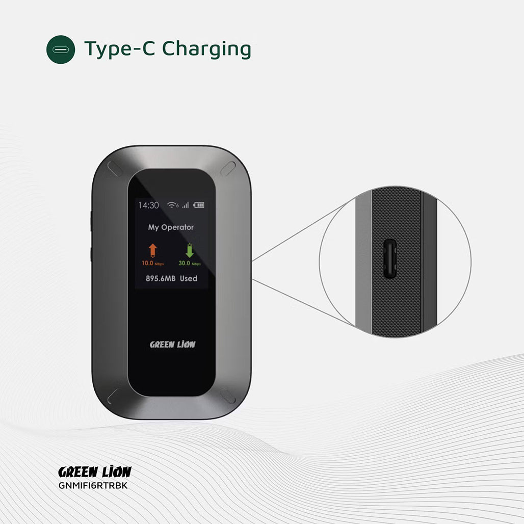 A Photo Of Green Lion WiFi 6 Portable MiFi Router – 4G LTE/3G Nano SIM, USB-C, 3000mAh Battery