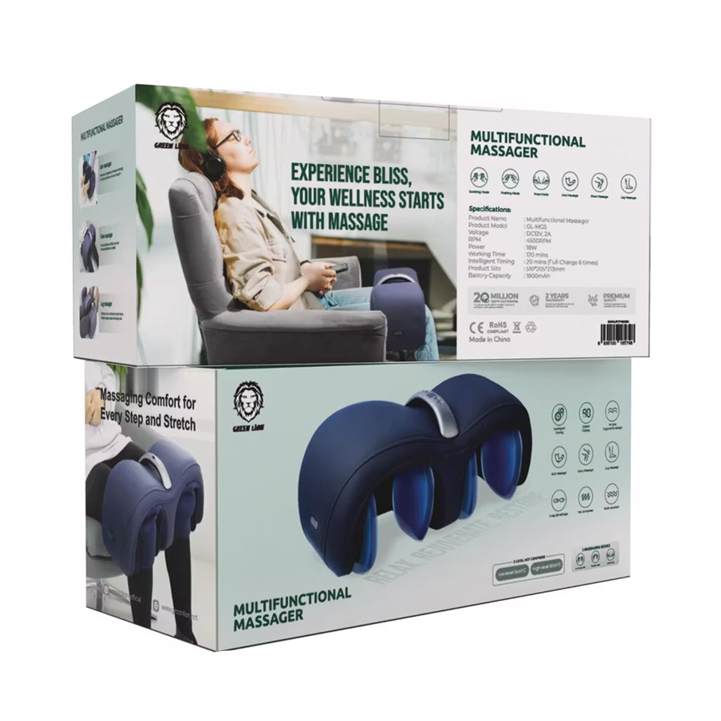 A Photo Of Green Lion Heated Leg, Arm & Knee Massager – 25W Power, 1500mAh Battery, 3D Air Cushion Massage, Digital Display, Blue