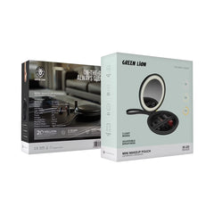 A Photo Of Green Lion Mini Makeup Pouch with LED Mirror, 36 LED Beads, Adjustable Brightness & Built-in Organizer – 800mAh Rechargeable Battery, Black