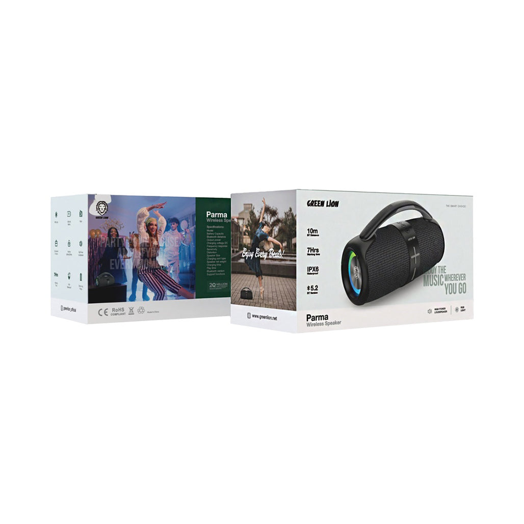 A Photo Of Green Lion Parma Wireless Speaker - Gray | Waterproof Bluetooth Speaker with RGB Lights