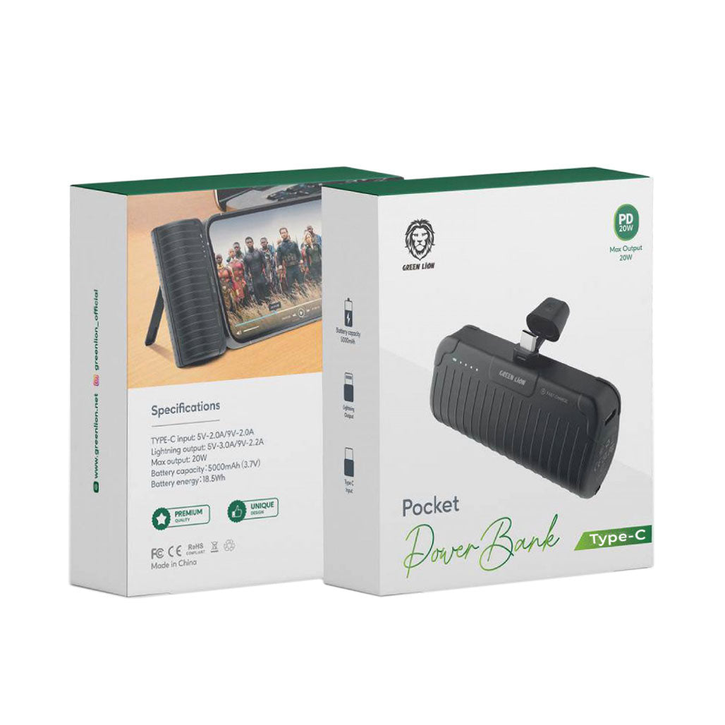 A Photo Of Green Lion GNPPB5KTCBK Pocket Power Bank 5000mAh PD 20W with Type-C Connector
