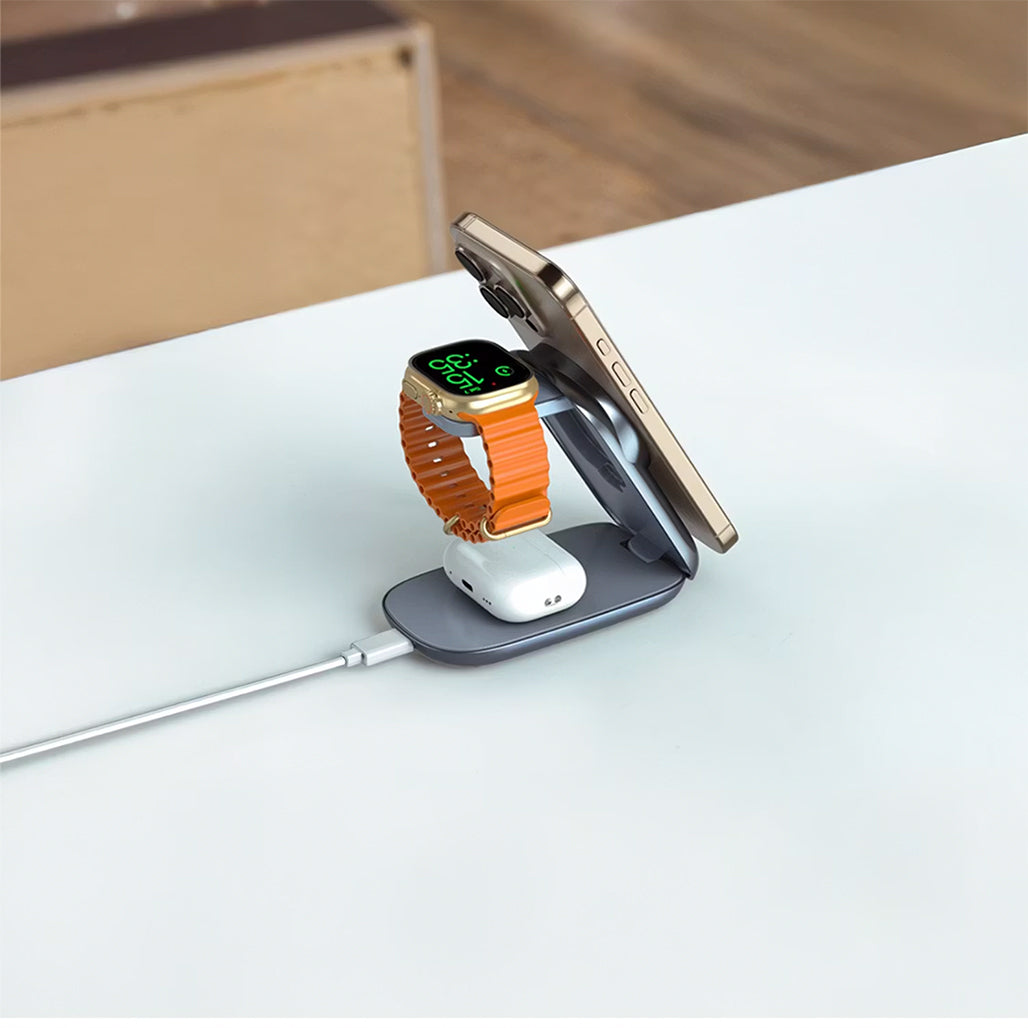 A Photo Of Green Lion 3-in-1 Magfold Wireless Charger - GNQI23N1MGGY