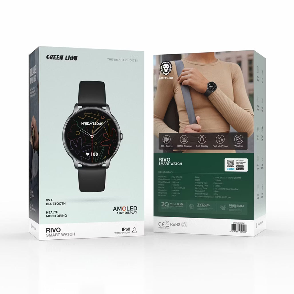 A Photo Of Green Lion Rivo Smart Watch – GNRIVOSWBK – Black