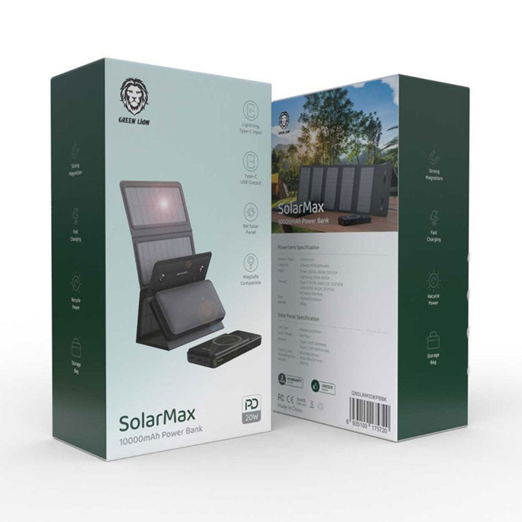 A Photo Of Green Lion SolarMax Power Bank 10000mAh PD 20W - Black
