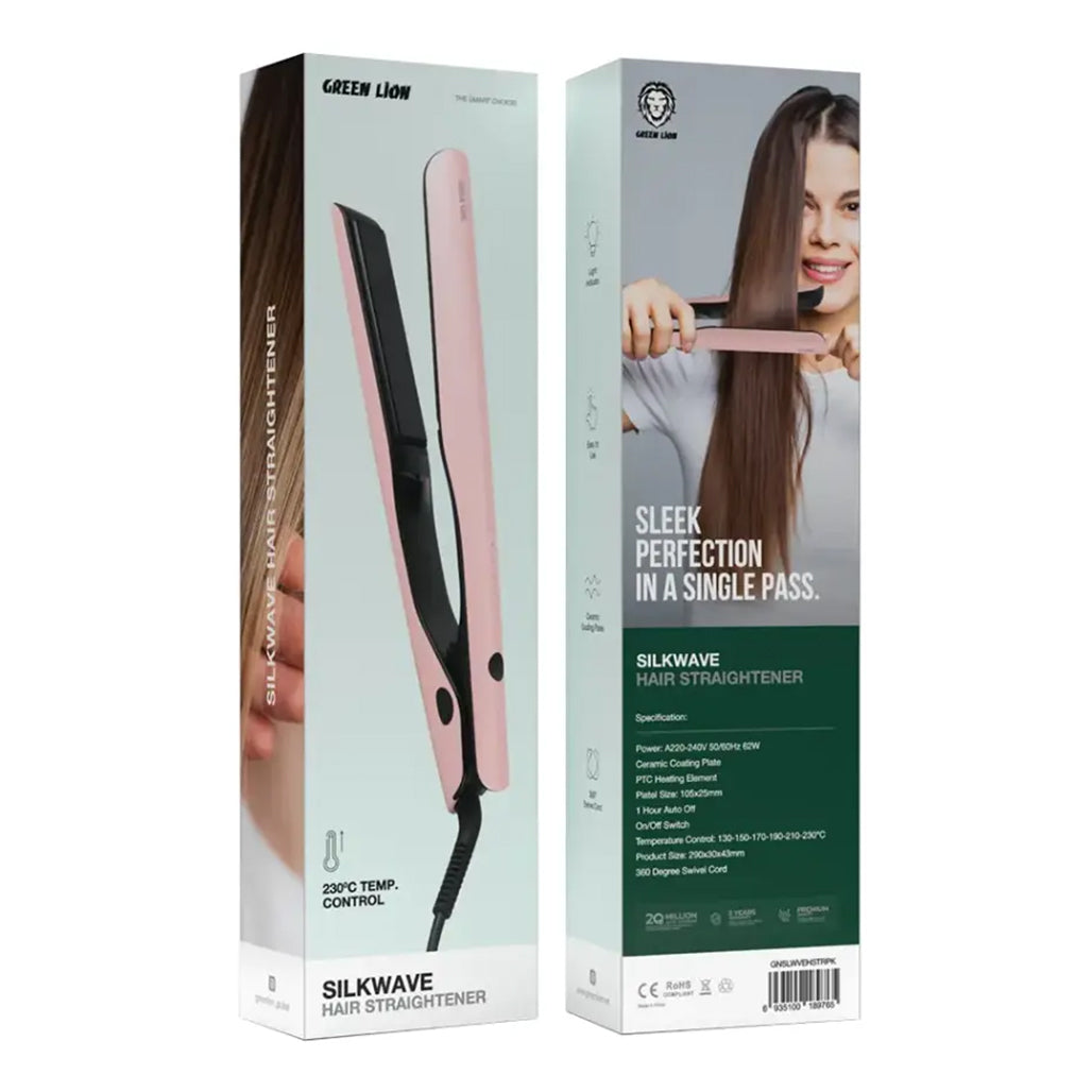 A Photo Of Green Lion Silkwave Ceramic Hair Straightener – Pink | 230°C High-Performance Flat Iron for Smooth, Frizz-Free Styling