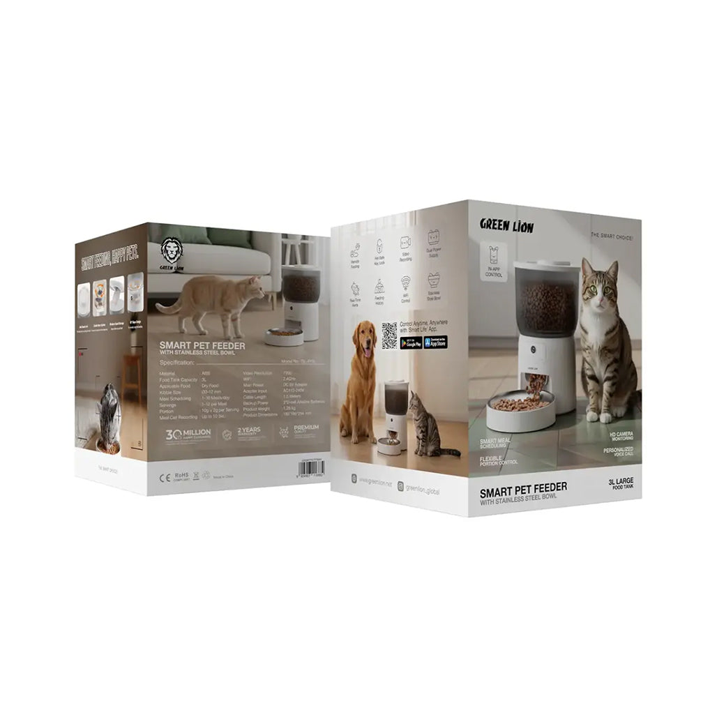 A Photo Of Green Lion Smart Pet Feeder with Stainless Steel Bowl - white