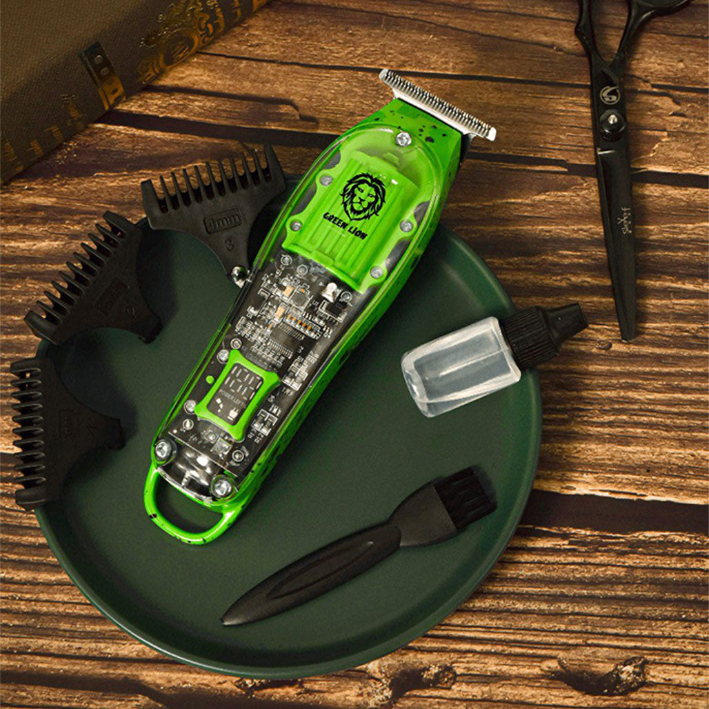 A Photo Of Green Lion GNTPROTMRGN 6000RPM USB Charging Transparent Pro Hair Trimmer 1400mAh
