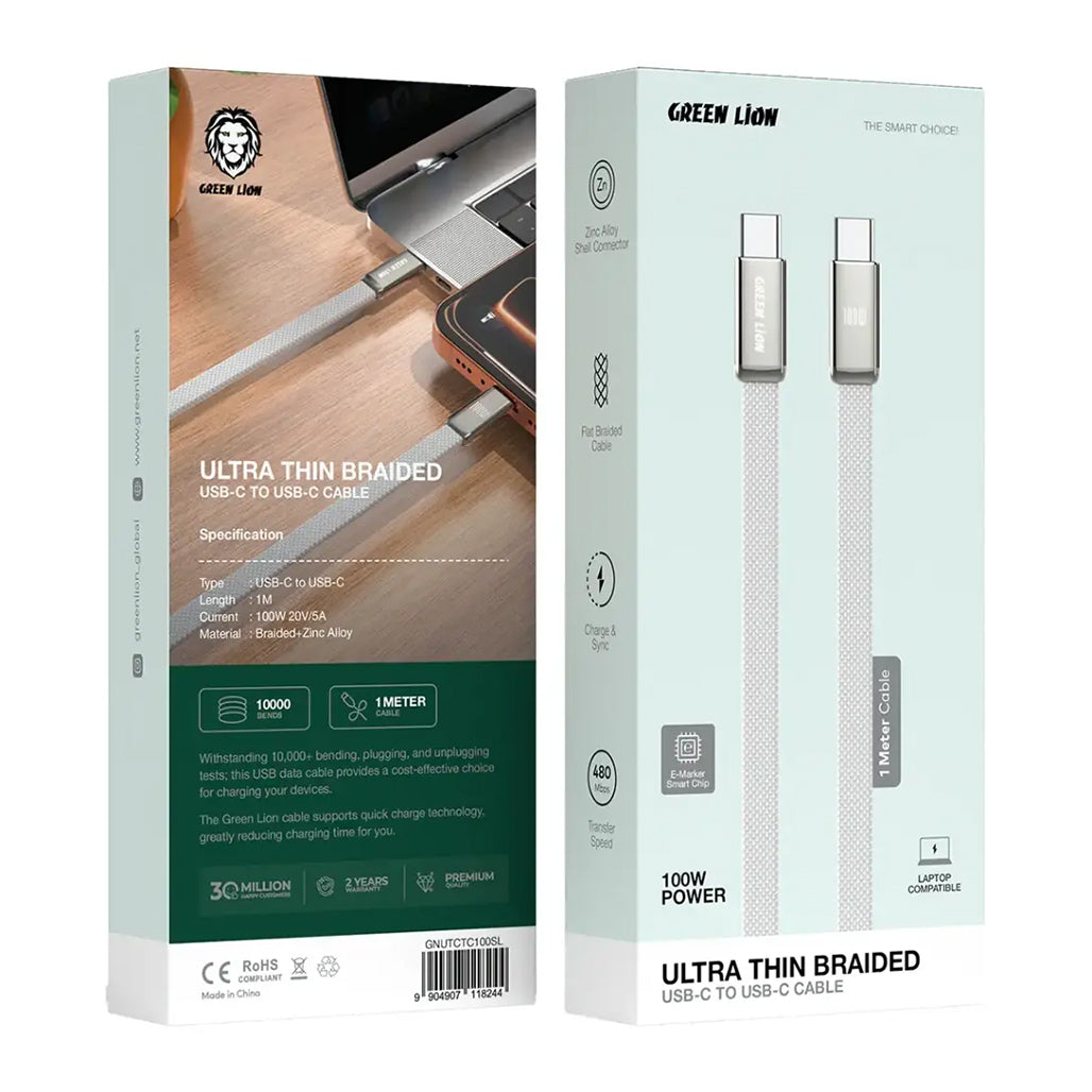 A Photo Of Green Lion Ultra Thin Braided USB-C to USB-C Cable