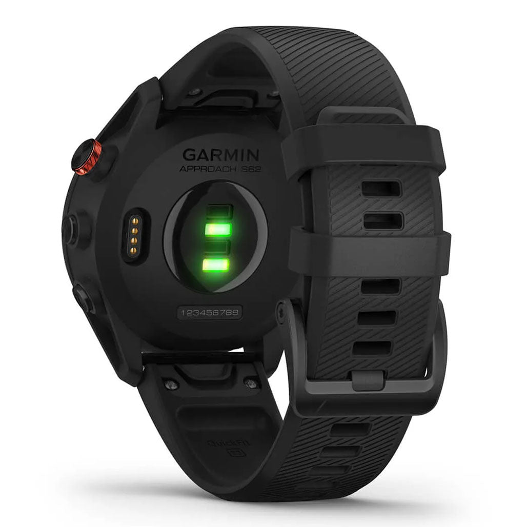 A Photo Of Garmin Approach S62 - 010-02200-00 - Black Ceramic Bezel with Black Silicone Band