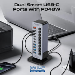 A Photo Of Promate GegaTower-60W | Fast Charging Multi-Port USB-C Hub with 5Gbps Data Transfer