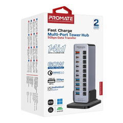 A Photo Of Promate GegaTower-60W | Fast Charging Multi-Port USB-C Hub with 5Gbps Data Transfer