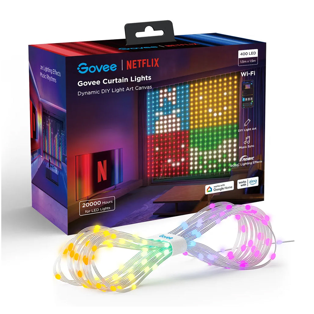 A Photo Of Govee Curtain Light Netflix Edition (1.5m x 1.5m) – Smart RGBIC LED Curtain Lights with Wi-Fi & Bluetooth