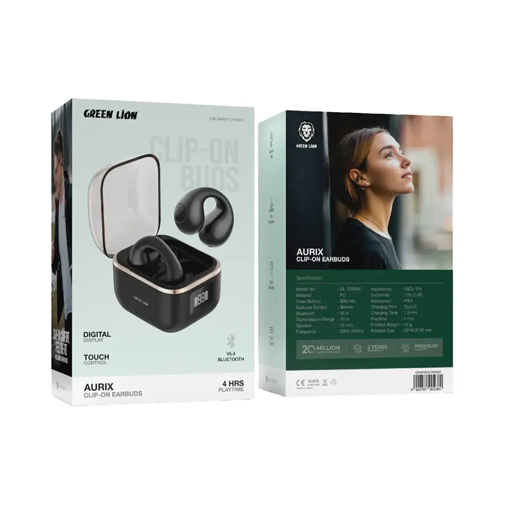A Photo Of Green Lion Aurix Clip-On Bluetooth Earbuds