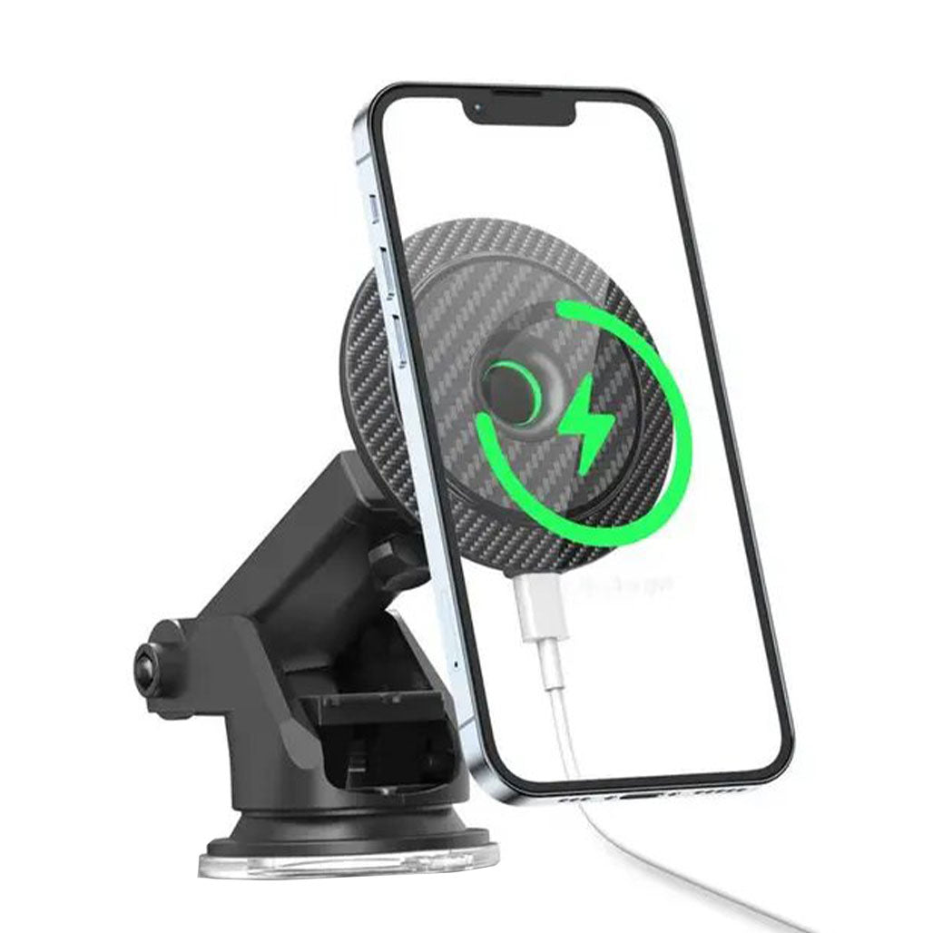 A Photo Of Green Lion Carbon Fiber Magnetic Wireless Car Charger 15W
