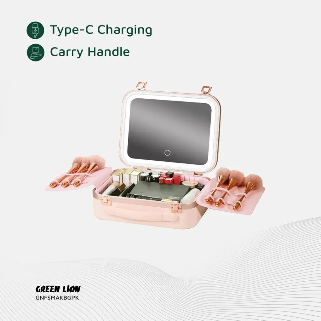 A Photo Of Green Lion Fest Makeup Bag – Portable LED Cosmetic Storage with Touch Control