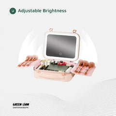 A Photo Of Green Lion Fest Makeup Bag – Portable LED Cosmetic Storage with Touch Control