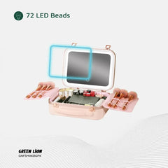 A Photo Of Green Lion Fest Makeup Bag – Portable LED Cosmetic Storage with Touch Control