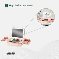 A Photo Of Green Lion Fest Makeup Bag – Portable LED Cosmetic Storage with Touch Control