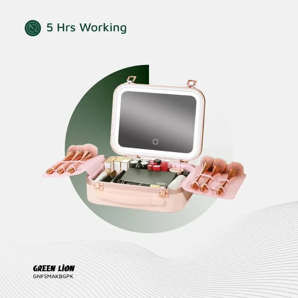 A Photo Of Green Lion Fest Makeup Bag – Portable LED Cosmetic Storage with Touch Control