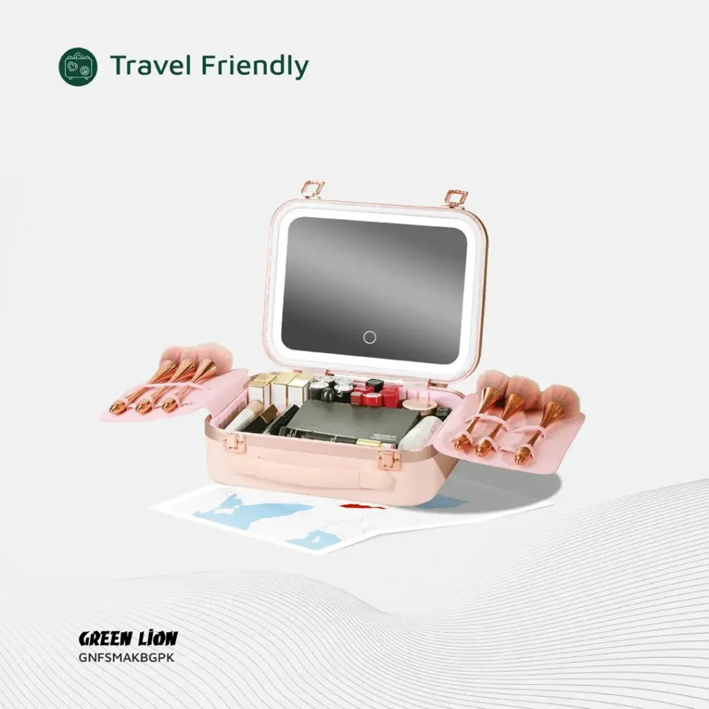 A Photo Of Green Lion Fest Makeup Bag – Portable LED Cosmetic Storage with Touch Control