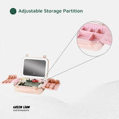 A Photo Of Green Lion Fest Makeup Bag – Portable LED Cosmetic Storage with Touch Control