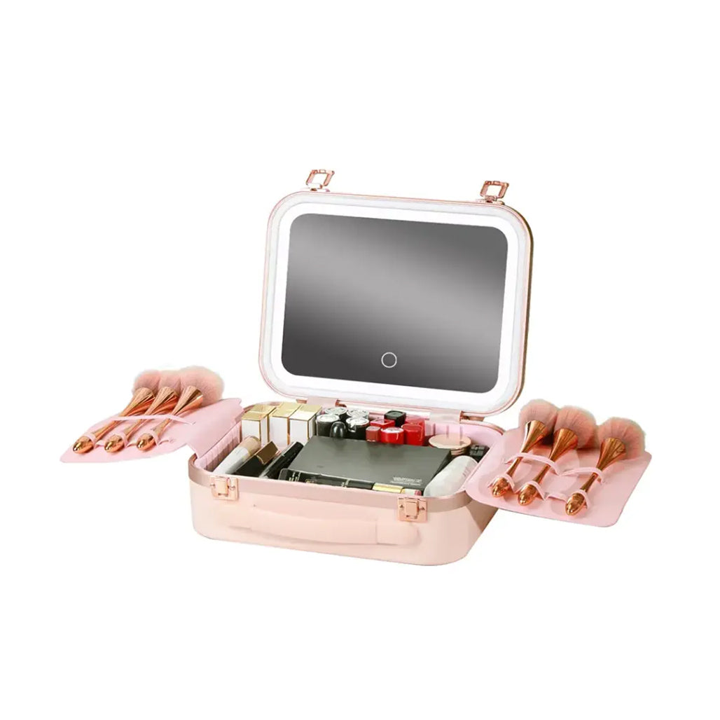 A Photo Of Green Lion Fest Makeup Bag – Portable LED Cosmetic Storage with Touch Control