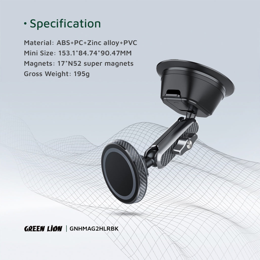 A Photo Of Green Lion Halo MagSafe 2 Car Holder – 17 Strong Magnets, 360° Rotation, Secure Mount for Dashboard & Windshield