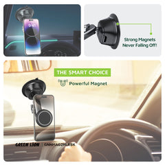 A Photo Of Green Lion Halo MagSafe 2 Car Holder – 17 Strong Magnets, 360° Rotation, Secure Mount for Dashboard & Windshield
