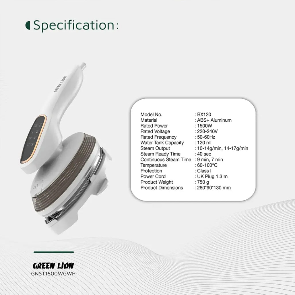 A Photo Of Green Lion Steam Glide Garment Steamer 1500W - White