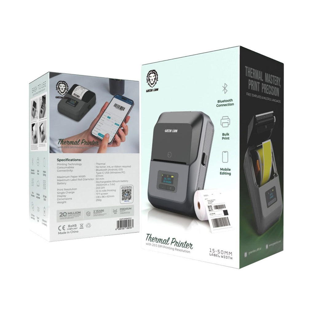 A Photo Of Green Lion Thermal Printer - Gray | Portable Bluetooth Label Printer with 203 DPI Resolution