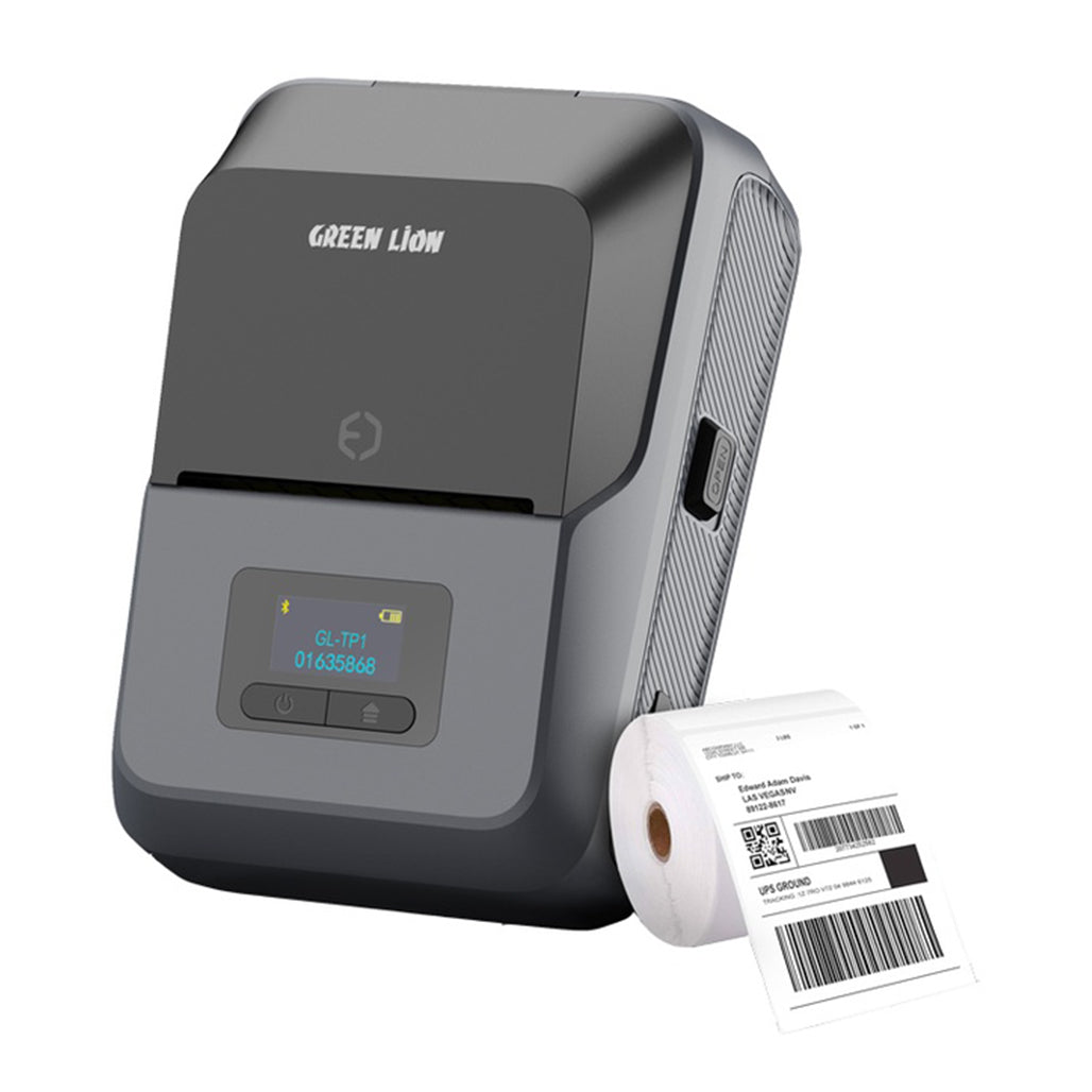 A Photo Of Green Lion Thermal Printer - Gray | Portable Bluetooth Label Printer with 203 DPI Resolution