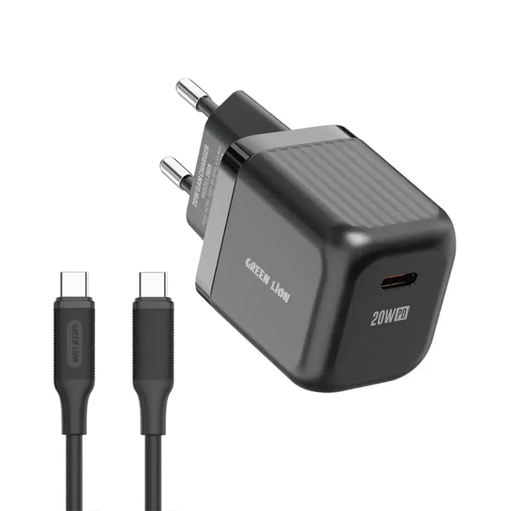 A Photo Of Green Lion Ultra Compact GaN Wall Charger - 20W USB-C EU Plug with Cable