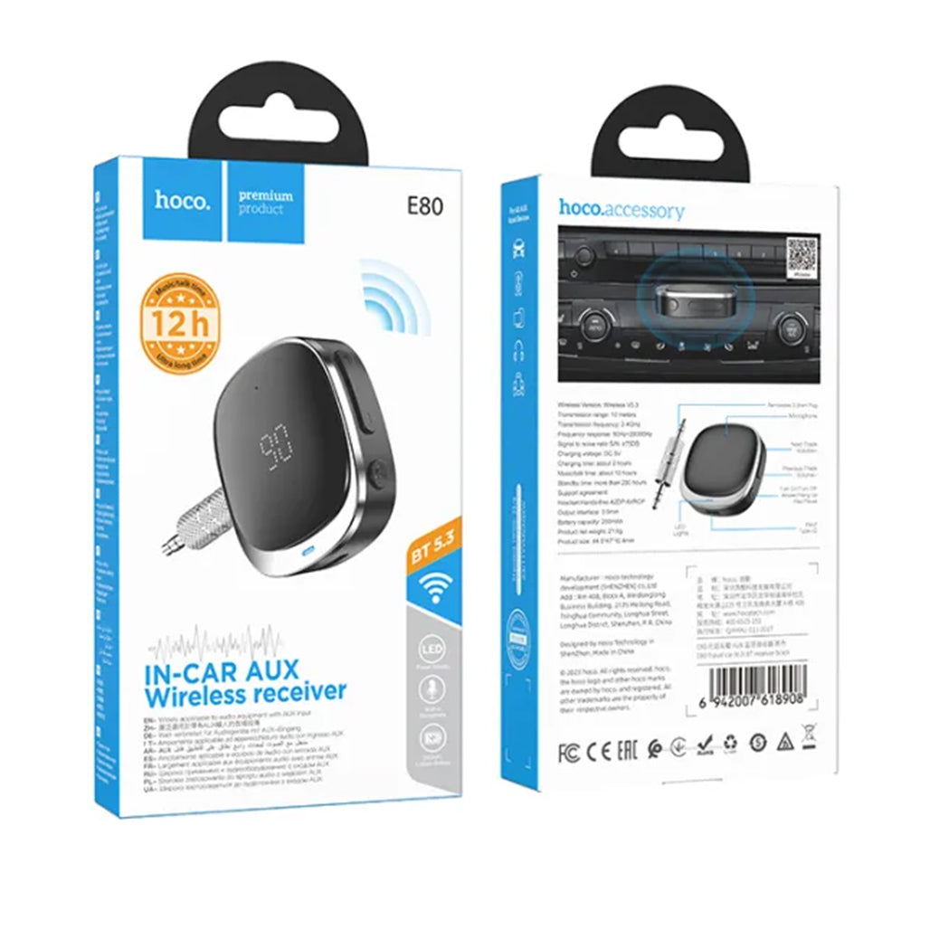 A Photo Of Hoco E80 In-Car AUX Bluetooth Receiver for Seamless Audio Streaming