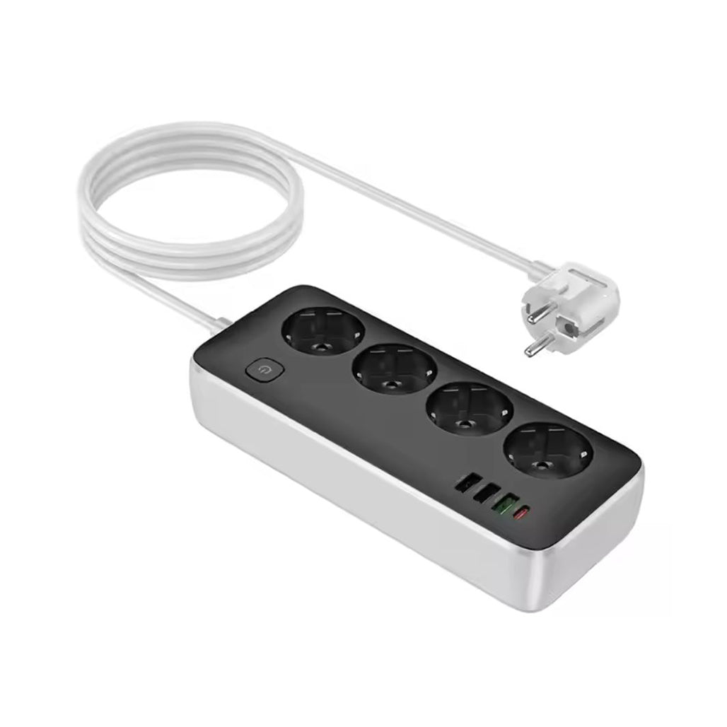 A Photo Of Hoco AC22 - Multifunctional Power Strip - (USB-C PD 30W, 3 USB-A Ports & 4 Universal Sockets)