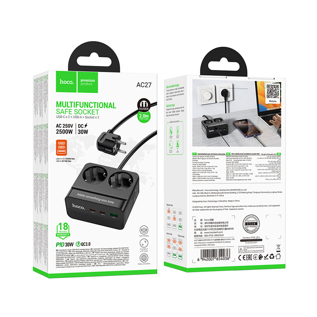 A Photo Of HOCO AC27 Power Strip 2m EU
