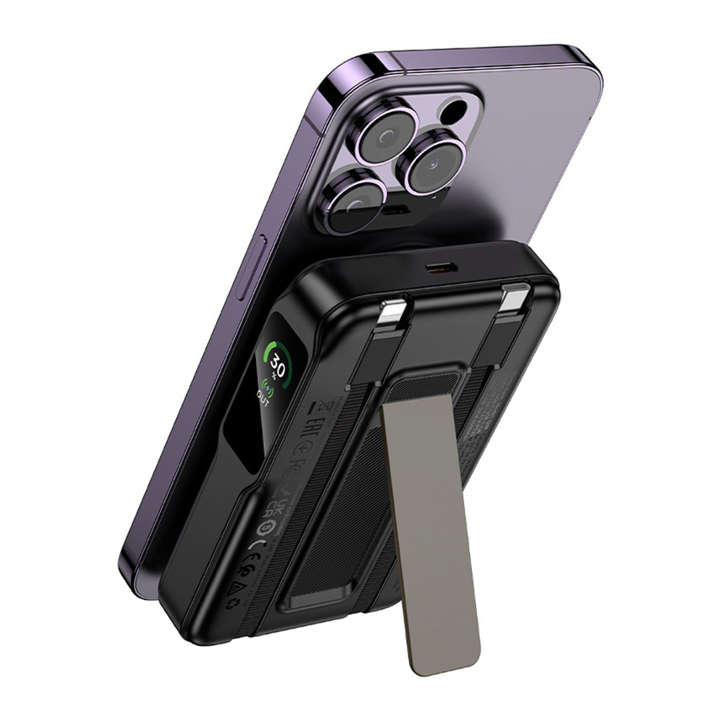A Photo Of Hoco Q48 10000mAh Magnetic Wireless Power Bank with Built-In Cables & MagSafe Support