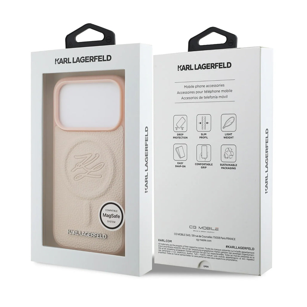 A Photo Of Karl Lagerfeld MagSafe PU Leather Case with Debossed Logo for iPhone 17 Pro Max