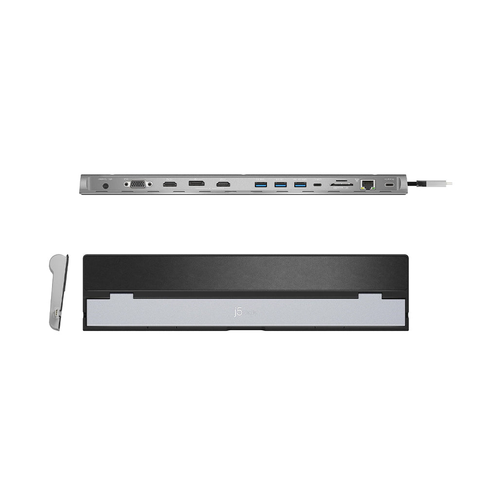 A Photo Of J5Create USB-C Triple Display Docking Station JCD543 | 4K HDMI, VGA, & DisplayPort™ Outputs | 100W Power Delivery