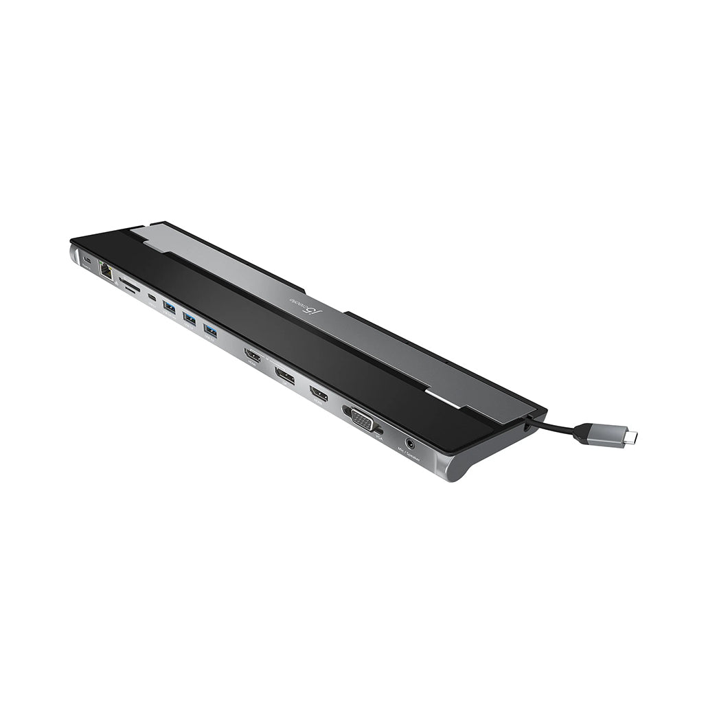 A Photo Of J5Create USB-C Triple Display Docking Station JCD543 | 4K HDMI, VGA, & DisplayPort™ Outputs | 100W Power Delivery