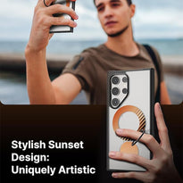 JSAUX RingLax Case for Galaxy S24 Ultra - Magnetic Protective Cover with 360° Rotating Ring, Kickstand, and Sunset-Inspired Design - Black