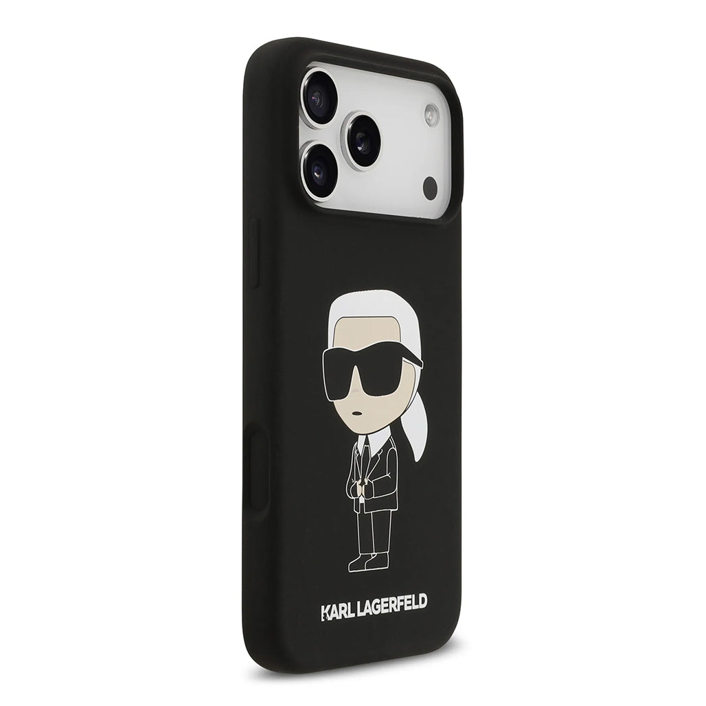 A Photo Of Karl Lagerfeld Liquid Silicone Case with Ikonik NFT Logo for iPhone 17 Pro Max