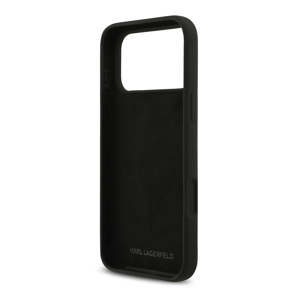 A Photo Of Karl Lagerfeld Liquid Silicone Case with Ikonik NFT Logo for iPhone 17 Pro Max