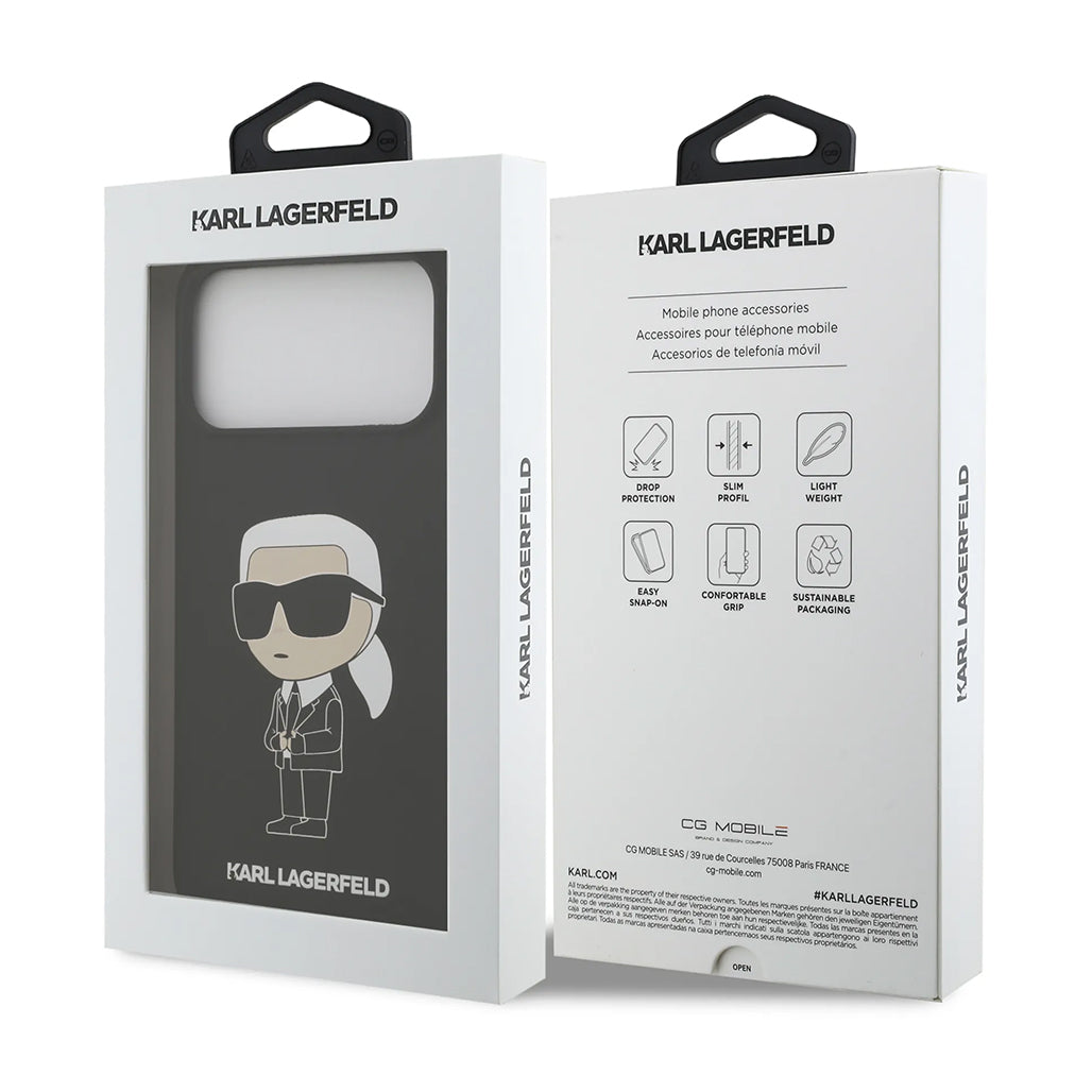 A Photo Of Karl Lagerfeld Liquid Silicone Case with Ikonik NFT Logo for iPhone 17 Pro Max