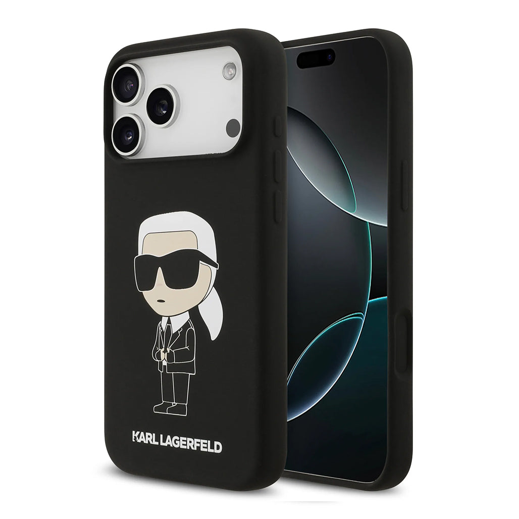 A Photo Of Karl Lagerfeld Liquid Silicone Case with Ikonik NFT Logo for iPhone 17 Pro Max